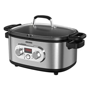 anfilank 8-in-1 multi-cooker, programmable 6.8 quart slow cooker, presets to sous vide, bake, sauté, cook rice & more; with sous vide rack, steam rack, slotted spoon and glass lid, adjustable temp&time for slow cook with led display