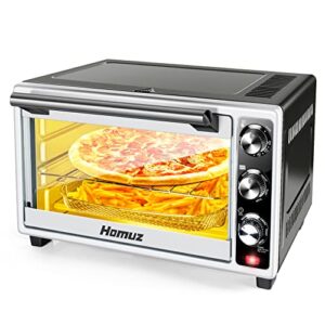 air fryer oven, homuz 7 in 1 air fryer oilless countertop toaster oven, 1500w 23qt large capacity airfryer toaster oven with timer and 4 accessories, fits for 9″ pizza, stainless steel, etl certified