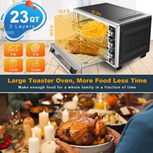 Air Fryer Oven, Homuz 7 In 1 Air Fryer Oilless Countertop Toaster Oven, 1500W 23QT Large Capacity Airfryer Toaster Oven with Timer and 4 Accessories, Fits for 9" Pizza, Stainless Steel, ETL Certified