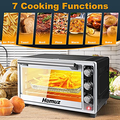 Air Fryer Oven, Homuz 7 In 1 Air Fryer Oilless Countertop Toaster Oven, 1500W 23QT Large Capacity Airfryer Toaster Oven with Timer and 4 Accessories, Fits for 9" Pizza, Stainless Steel, ETL Certified