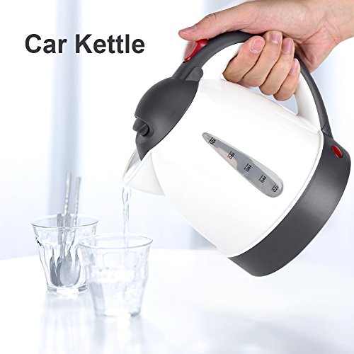 Fdit Portable Car Electric Kettle Road Trip Travel Cigarette Lighter DC12V/24V Heated Water Tea Coffee Kettle Auto Shut Off (1000ml (Kettle) (12V)