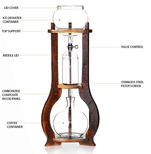 Nispira Iced Coffee Cold Brew Drip Tower Coffee Maker Wooden, 6-8 cup