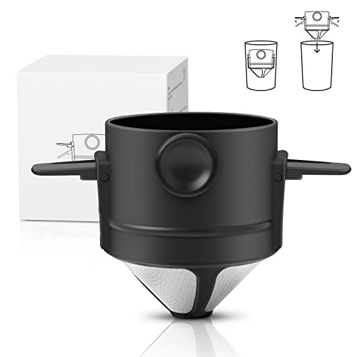 ANROYE Pour Over Coffee Filter, Portable Stainless Steel Reusable Coffee Dripper Cone - Mini Collapsible Paperless Single Serve 1-2 Cup Coffee Maker for Travel Camping Offices Backpacking