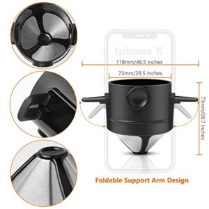 ANROYE Pour Over Coffee Filter, Portable Stainless Steel Reusable Coffee Dripper Cone - Mini Collapsible Paperless Single Serve 1-2 Cup Coffee Maker for Travel Camping Offices Backpacking