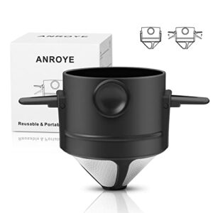 ANROYE Pour Over Coffee Filter, Portable Stainless Steel Reusable Coffee Dripper Cone - Mini Collapsible Paperless Single Serve 1-2 Cup Coffee Maker for Travel Camping Offices Backpacking