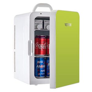 vevor 15l mini fridge,12v portable cooler & warmer, lightweight beauty fridge with glass front,mini fridge 15 liter/18 can for food, drinks, skincare, beauty, makeup & cosmetics (green)