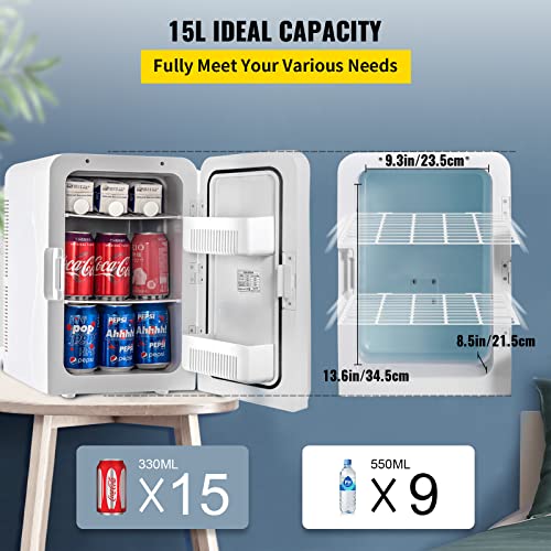 VEVOR 15L Mini Fridge,12V Portable Cooler & Warmer, Lightweight Beauty Fridge With Glass Front,Mini Fridge 15 Liter/18 Can For Food, Drinks, Skincare, Beauty, Makeup & Cosmetics (Green)