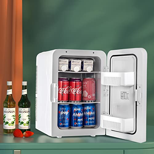 VEVOR 15L Mini Fridge,12V Portable Cooler & Warmer, Lightweight Beauty Fridge With Glass Front,Mini Fridge 15 Liter/18 Can For Food, Drinks, Skincare, Beauty, Makeup & Cosmetics (Green)