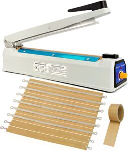 impulse heat sealer 16 inch mylar bag sealer, heat sealer for plastic bags, metal iron shell, impulse sealer 3mm sealing, manual hot seal machine with 8 free repair kits(included 4 cutter lines)