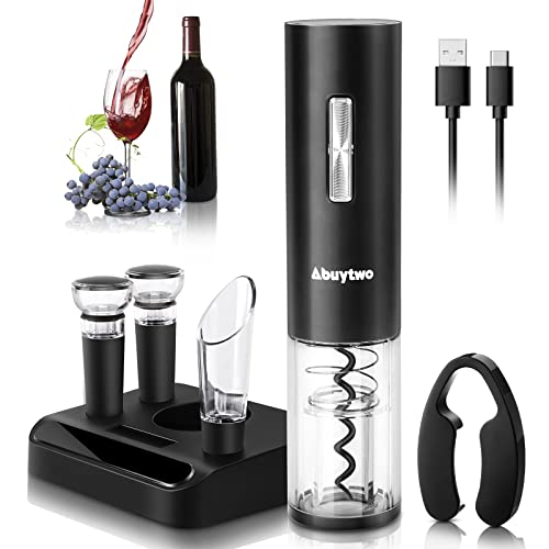 Abuytwo Electric Wine Opener Set, Automatic Corkscrew Remover One-click Rechargeable Wine Bottle Opener Kit with Foil Cutter Pourer Aerator Vacuum Stoppers for Wine Lovers Gift Christmas Home Party