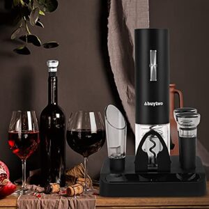 Abuytwo Electric Wine Opener Set, Automatic Corkscrew Remover One-click Rechargeable Wine Bottle Opener Kit with Foil Cutter Pourer Aerator Vacuum Stoppers for Wine Lovers Gift Christmas Home Party