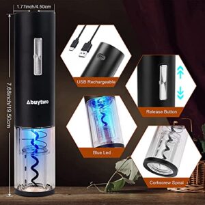 Abuytwo Electric Wine Opener Set, Automatic Corkscrew Remover One-click Rechargeable Wine Bottle Opener Kit with Foil Cutter Pourer Aerator Vacuum Stoppers for Wine Lovers Gift Christmas Home Party