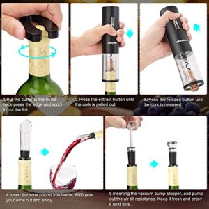 Abuytwo Electric Wine Opener Set, Automatic Corkscrew Remover One-click Rechargeable Wine Bottle Opener Kit with Foil Cutter Pourer Aerator Vacuum Stoppers for Wine Lovers Gift Christmas Home Party