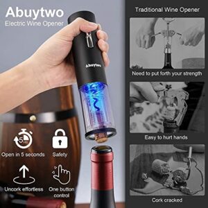 Abuytwo Electric Wine Opener Set, Automatic Corkscrew Remover One-click Rechargeable Wine Bottle Opener Kit with Foil Cutter Pourer Aerator Vacuum Stoppers for Wine Lovers Gift Christmas Home Party