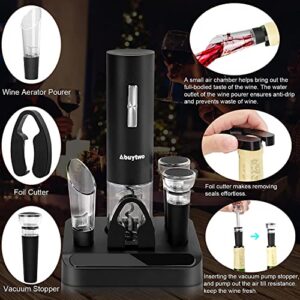 Abuytwo Electric Wine Opener Set, Automatic Corkscrew Remover One-click Rechargeable Wine Bottle Opener Kit with Foil Cutter Pourer Aerator Vacuum Stoppers for Wine Lovers Gift Christmas Home Party