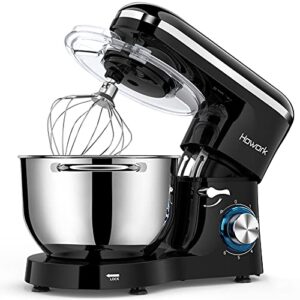 howork stand mixer, 660w electric kitchen food mixer with 6.55 quart stainless steel bowl, 6-speed control dough mixer with dough hook, whisk, beater (6.55 qt, black)