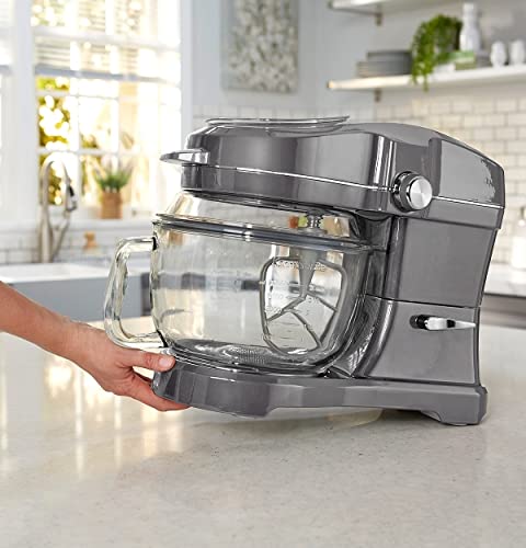 Kenmore Elite Ovation 5 Qt Stand Mixer, 500 Watts, with Revolutionary Pour-In Top, Tilt Head, Flat Beater, Whisk, Dough Hook, 360-degree Splash Guard, Glass Bowl, LED Light, Metallic Grey