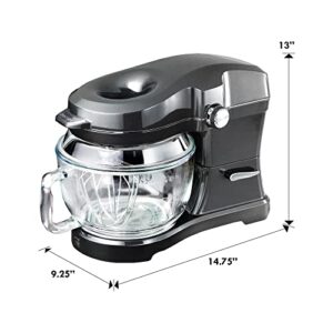 Kenmore Elite Ovation 5 Qt Stand Mixer, 500 Watts, with Revolutionary Pour-In Top, Tilt Head, Flat Beater, Whisk, Dough Hook, 360-degree Splash Guard, Glass Bowl, LED Light, Metallic Grey