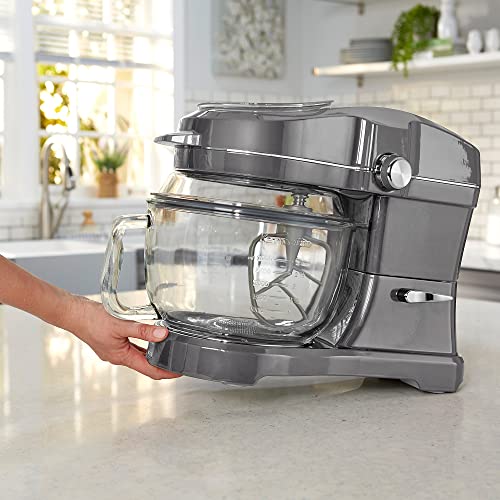 Kenmore Elite Ovation 5 Qt Stand Mixer, 500 Watts, with Revolutionary Pour-In Top, Tilt Head, Flat Beater, Whisk, Dough Hook, 360-degree Splash Guard, Glass Bowl, LED Light, Metallic Grey