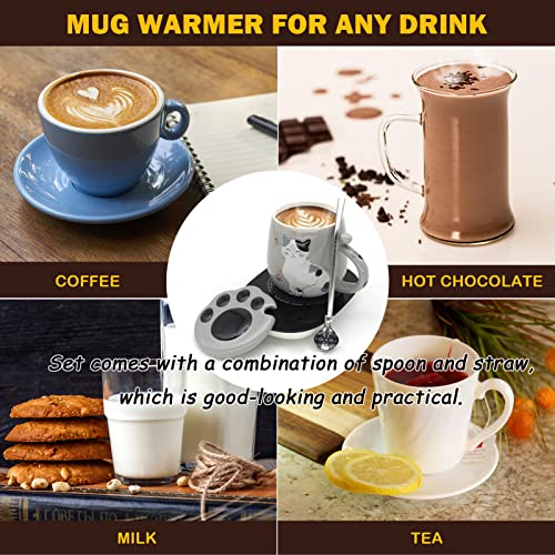 Cat Coffee Mug Warmer ,Smart Coffee Mug Warmer,Cute Cat Paw Mug Set,Novelty Coffee Mugs Mug Warmer for Desk Auto Shut Off Coffee Warmer Plate for Coffee,Tea,Water,Milk, Birthday Gift Box Grey