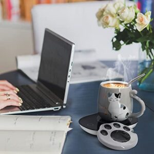 Cat Coffee Mug Warmer ,Smart Coffee Mug Warmer,Cute Cat Paw Mug Set,Novelty Coffee Mugs Mug Warmer for Desk Auto Shut Off Coffee Warmer Plate for Coffee,Tea,Water,Milk, Birthday Gift Box Grey