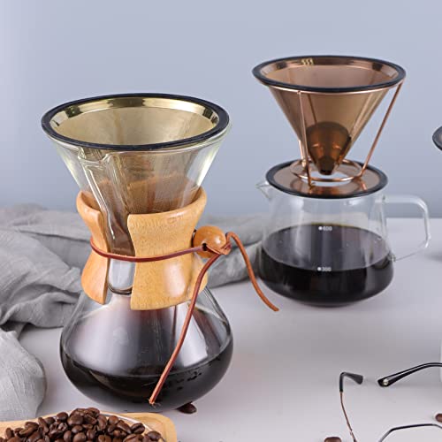 Wedrink Stainless Steel Pour Over Coffee Filter Reusable and Permanent V60 Coffee Cone Dripper Mesh Coffee Filter Paperless Coffee Maker (Rose Gold)