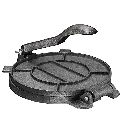 Bruntmor Pre-Seasoned 8" Cast Iron Tortilla Press - Perfect for making Mexican Spanish Rotis, Pataconera, Tortilla, Quesadilla Maker. 8 inch Heavy-Duty dough Presser, Flour Tortilla Press