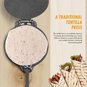 Bruntmor Pre-Seasoned 8" Cast Iron Tortilla Press - Perfect for making Mexican Spanish Rotis, Pataconera, Tortilla, Quesadilla Maker. 8 inch Heavy-Duty dough Presser, Flour Tortilla Press