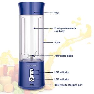 AIKIDS Portable Blender - 17Oz Personal Blender for Smoothies and Shakes | 4000mAh Rechargeable USB Mini Blender with 6 Blades | Handheld Blender for Sports Travel Gym