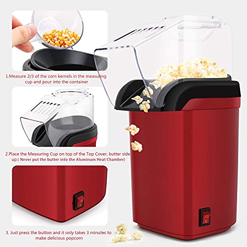 Hot Air Popper, Electric Popcorn Maker Machine with 1200W, No oil needed, Healthy and Delicious Snack for Kids, Adults. Great for Holding Parties in Home and Watching Movies with Family