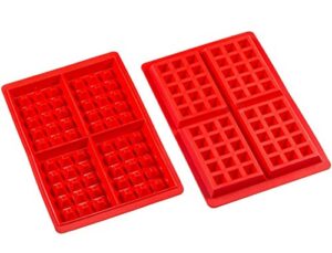 silicone waffle mold for baking, non stick, dishwasher safe, square shape set of 2, red