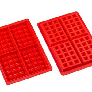 Silicone Waffle Mold for Baking, Non Stick, Dishwasher Safe, Square Shape Set of 2, Red