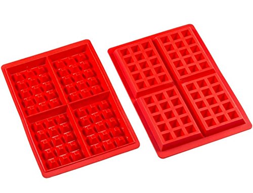 Silicone Waffle Mold for Baking, Non Stick, Dishwasher Safe, Square Shape Set of 2, Red