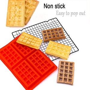 Silicone Waffle Mold for Baking, Non Stick, Dishwasher Safe, Square Shape Set of 2, Red