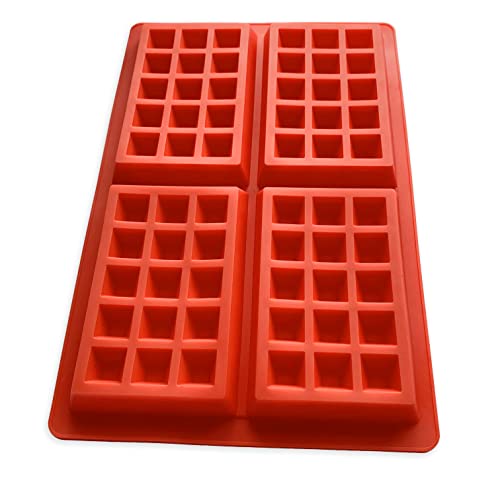 Silicone Waffle Mold for Baking, Non Stick, Dishwasher Safe, Square Shape Set of 2, Red