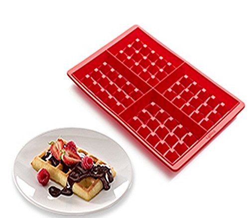 Silicone Waffle Mold for Baking, Non Stick, Dishwasher Safe, Square Shape Set of 2, Red