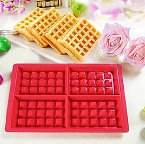 Silicone Waffle Mold for Baking, Non Stick, Dishwasher Safe, Square Shape Set of 2, Red