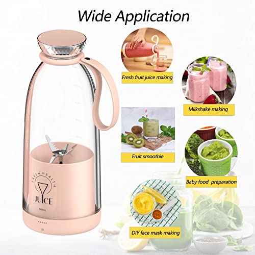 OTPEIR Portable Blender, 2400mAh Personal Size Blender with 6 Blades Type-C Rechargeable Juice Blender for Smoothies, Milkshakes, 500ml/17.6oz - Black