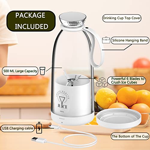 OTPEIR Portable Blender, 2400mAh Personal Size Blender with 6 Blades Type-C Rechargeable Juice Blender for Smoothies, Milkshakes, 500ml/17.6oz - Black