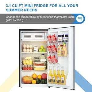 Frestec 3.1 CU' Mini Refregiator, Compact Refrigerator, Small Refrigerator with Freezer, Silver (FR 310 SL)