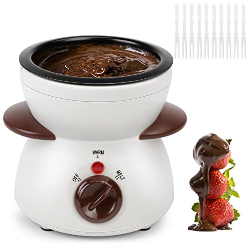 BTToyy Mini Chocolate Fondue Pot,Mini Chocolate Melting Pot,Electric Chocolate Melting Set,Chocolate Warmer,Includes 10 Dipping Forks For Candy,Chocolate,Cheese in Parties 260ML / 8.79OZ (White)