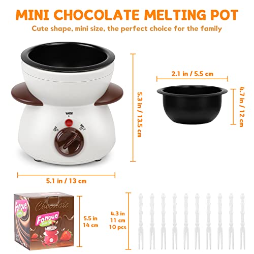 BTToyy Mini Chocolate Fondue Pot,Mini Chocolate Melting Pot,Electric Chocolate Melting Set,Chocolate Warmer,Includes 10 Dipping Forks For Candy,Chocolate,Cheese in Parties 260ML / 8.79OZ (White)