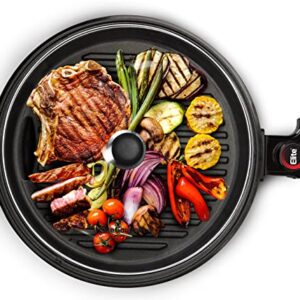 Elite Gourmet EMG6505G# Smokeless Indoor Electric BBQ Grill w/ Glass Lid, Dishwasher Safe, PFOA-Free Nonstick, Adjustable Temp, Fast Heat Up, Low-Fat Meals Easy to Clean, 12 Inch, Stainless