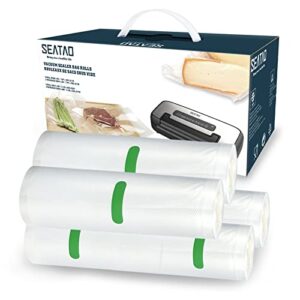 vacuum sealer bags, seatao 2 rolls 11″ x 20′ and 2 rolls 8″ x 20′ food storage rolls,bpa free food seal bags environmentally friendly degradable material, with embossed channel, sous vide cooking