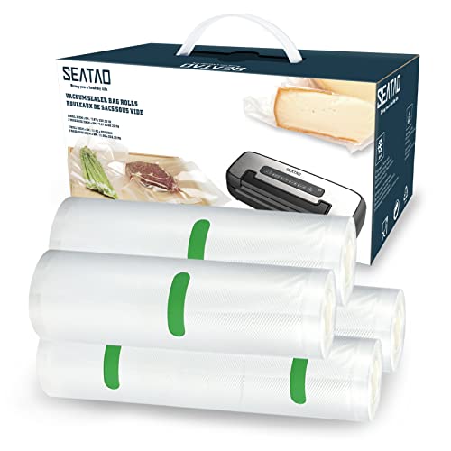 Vacuum Sealer Bags, SEATAO 2 Rolls 11" x 20' and 2 Rolls 8" x 20' Food Storage Rolls,BPA Free Food Seal Bags Environmentally Friendly Degradable Material, with embossed channel, Sous Vide cooking