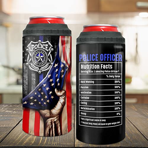 winorax Thin Blue Line Police Nutrition Facts 4-in-1 Tumbler Can Cooler Gifts for Men Police Academy Graduation Cops Officer American Flag