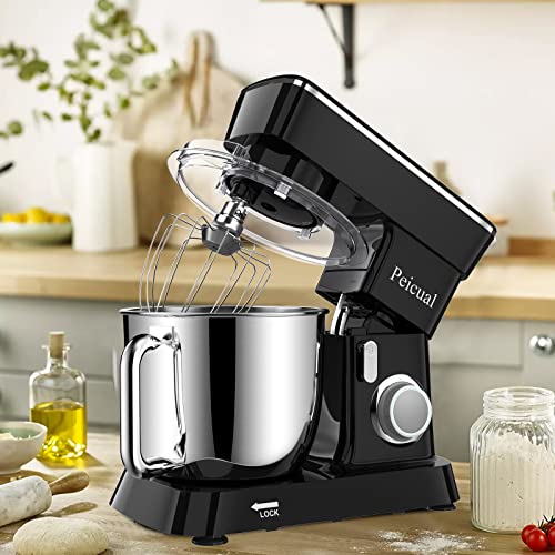 Upgraded Household Stand Mixer for Peicual 800W 10+P Speed High-Performance Tilt-Head Electric Kitchen Mixer 5.5Qt Stainless Steel Bowl with Dough Hook Flat Beater Wire Whisk & Splash Guard - Black