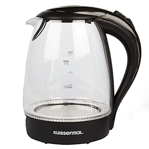 Stainless Steel Electric Water Kettle 1.7 Liter, Fast Heating with Auto Shut-Off and Boil-Dry Protection, Cordless, LED Light Indicator, Black