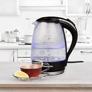 Stainless Steel Electric Water Kettle 1.7 Liter, Fast Heating with Auto Shut-Off and Boil-Dry Protection, Cordless, LED Light Indicator, Black