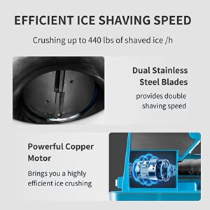 SmarketBuy Commercial Snow Cone Machine 110V Ice Crusher 396.8LBS/H Productivity Stainless Steel Double Blade 1450R/M Speedy Electric Ice Shaver with Storage Box